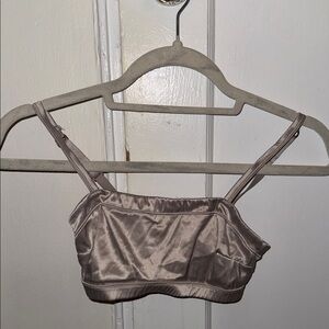 Aerie Shimmering Satin Crop Top in Beige